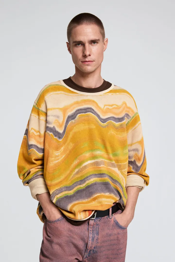 Desigual, Jersey estampado abstracto, Hombre, Algodon, Amarillo, L