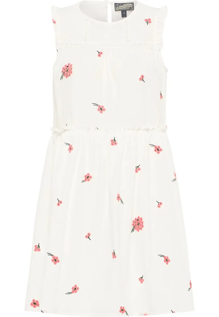 DreiMaster Vintage Vestido de verano verde / rojo pastel / blanco lana