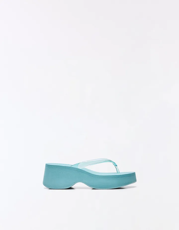 Bershka Plataforma Thong Vinilo Mujer 35 Azul