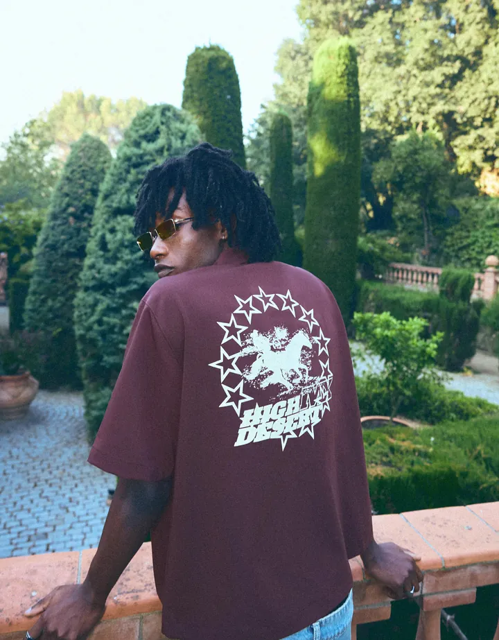 Bershka Camisa Manga Corta Boxy Print Hombre L Granate
