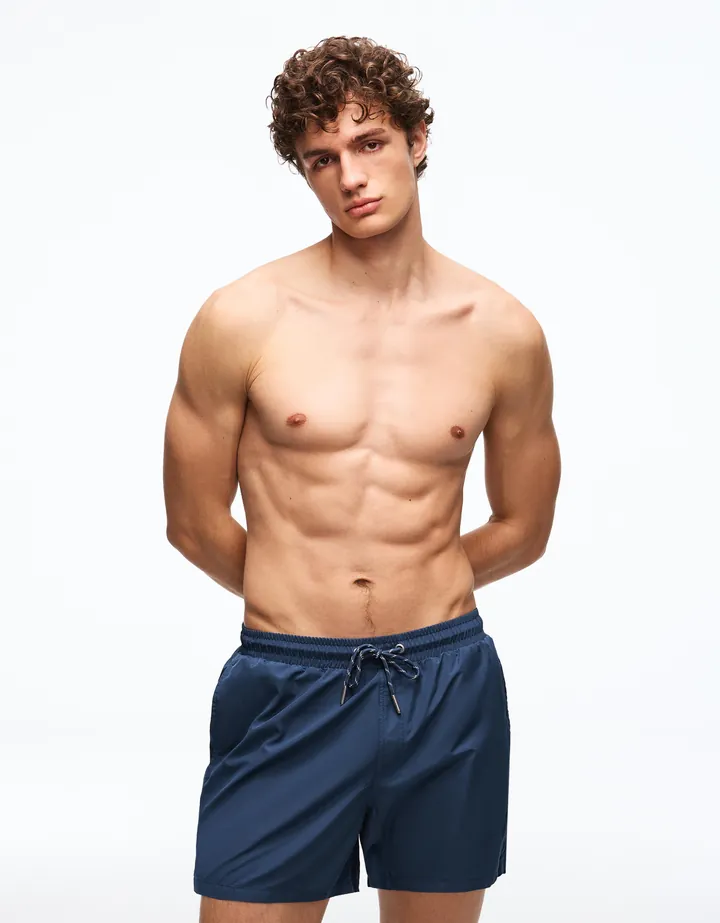 Bershka Bañador Regular Fit Básico Hombre L Marino