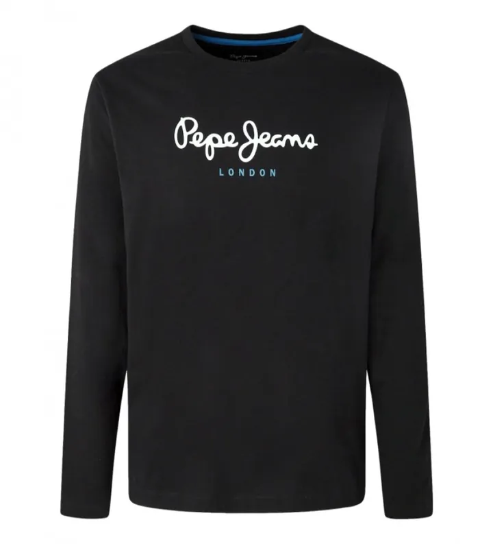 Pepe Jeans para hombre. PM508209 Camiseta Eggo Largo N negro (L), Casual, Algodón, Manga larga