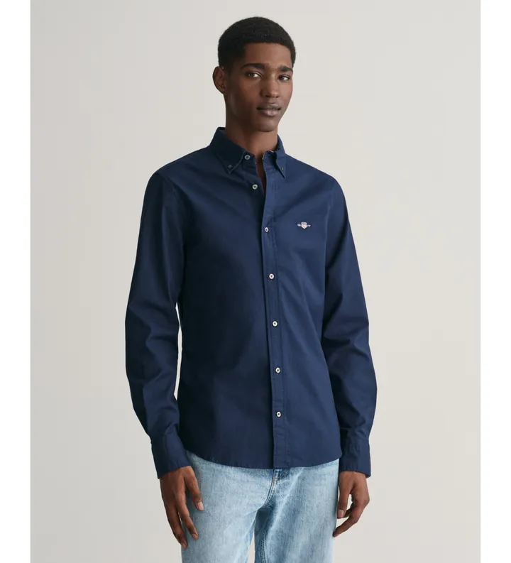 Gant para hombre. 3230115 Camisa Oxford Slim Fit elástica marino (S), Casual, Algodón, Clásico, Manga larga
