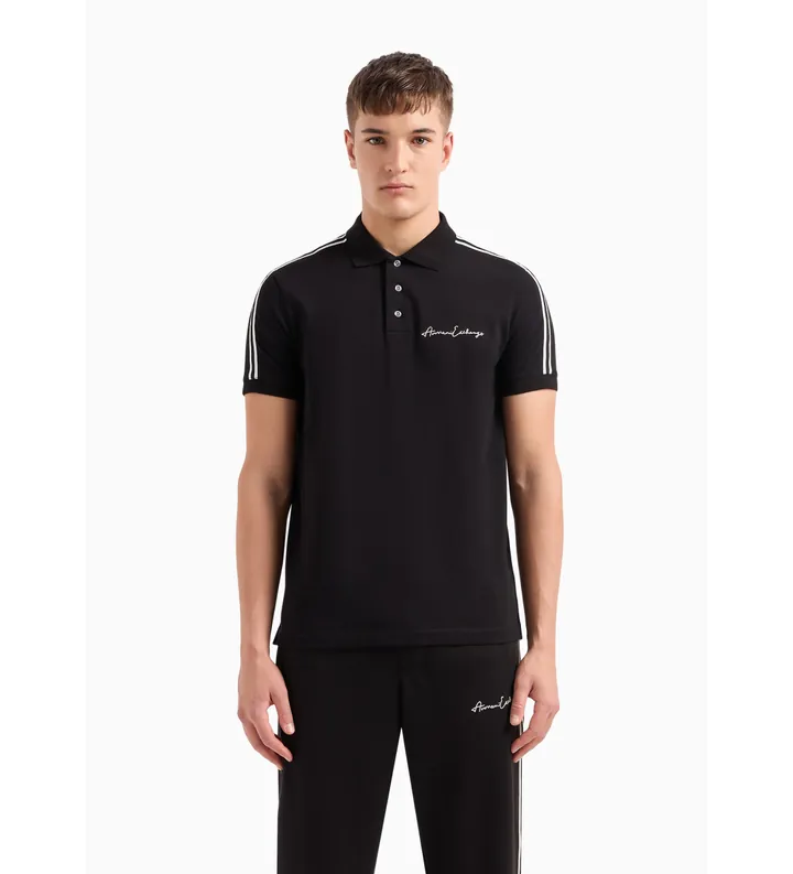 A|X Armani Exchange para hombre. 8NZFSGZJ81Z1200 Polo liso negro (L), Casual, Algodón, Manga corta