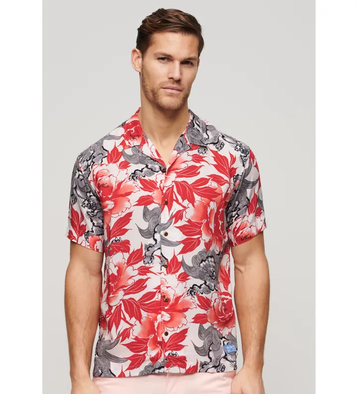 Superdry para hombre. M4010740A Camisa Hawaiian Resort rosa (M), Casual, Algodón, Manga corta