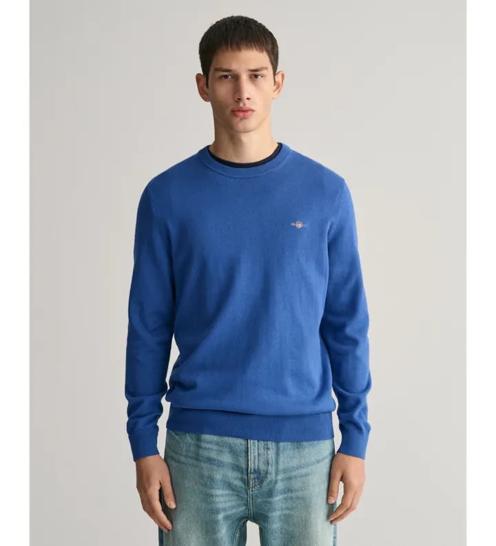 Gant para hombre. 8030561 Jersey de cuello redondo de algodón clásico azul (XL), Casual