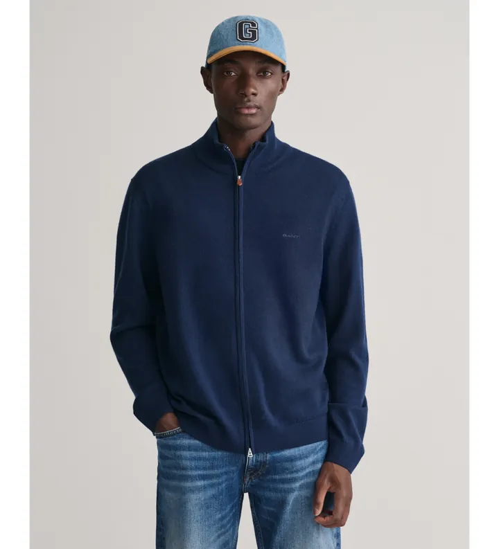 Gant para hombre. 8050208 Cárdigan con cremallera en lana merino extrafina marino (S), Casual, Manga larga