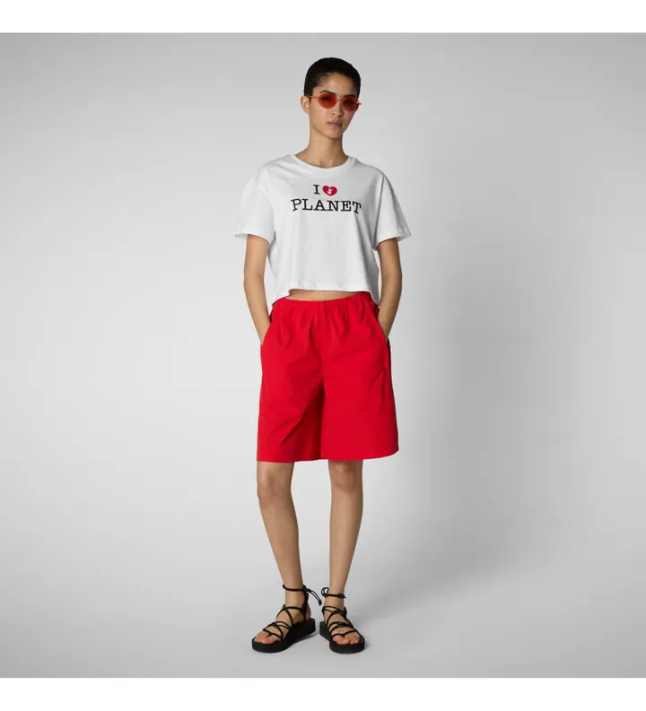 Save The Duck para mujer. DT2228W-BESY20 Camiseta I Love Planet blanco (L), Casual, Algodón, Manga corta