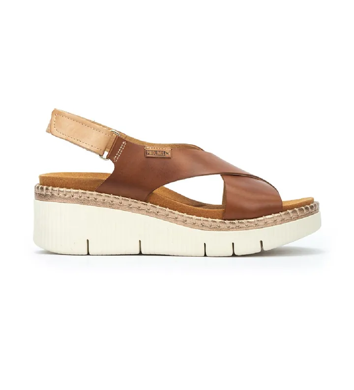 Pikolinos para mujer. W0K-0606C1 Sandalias con cuña de piel Gomera marrón (36), 3 a 5cm, Velcro, Casual