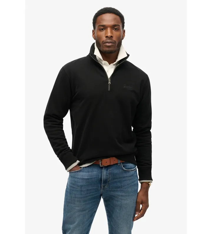 Superdry para hombre. M2013750A Sudadera con cuello panadero con logotipo Essential negro (L), Casual, Algodón