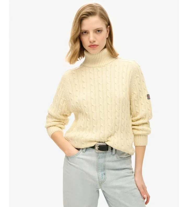 Superdry para mujer. W6110614A Jersey Slouchy cable roll beige (L), Casual, Algodón