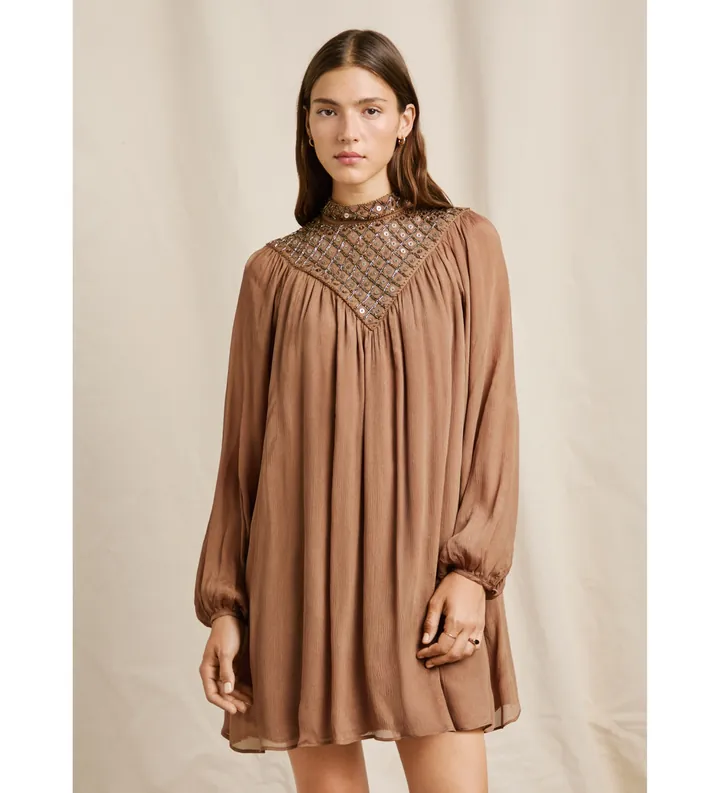 Pepe Jeans para mujer. PL9537730 Vestido Magnolia marrón (L), Casual, Viscosa, Manga larga