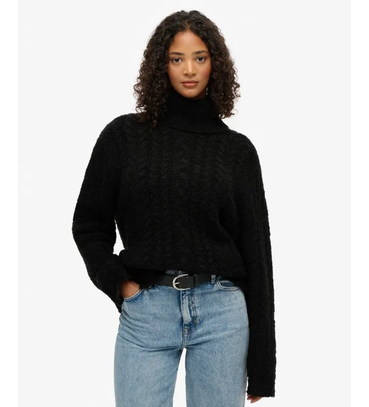 Superdry para mujer. W6110662A Jersey Roll negro (L), Casual, Nylon