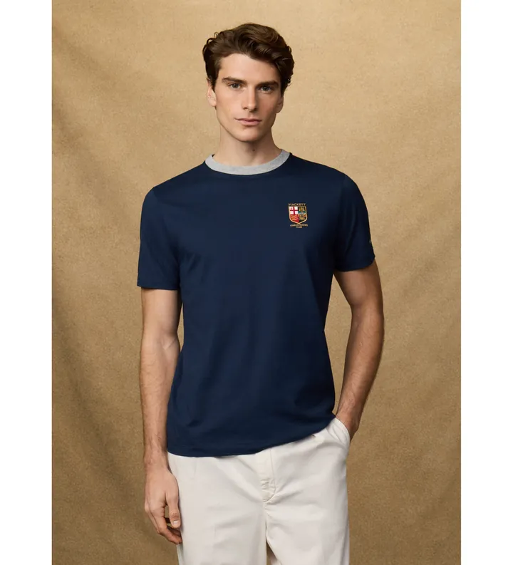Hackett London para hombre. HM5000082 Camiseta Lrc fit clásico marino (M), Casual, Algodón, Manga corta
