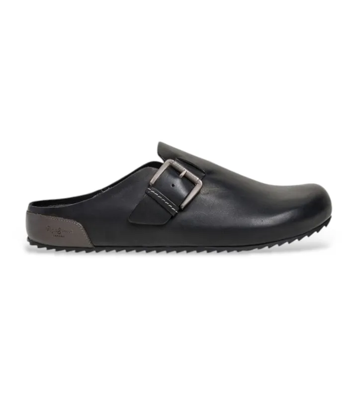 Pepe Jeans para hombre. PMS900001 Zuecos de piel Corby negro (42), Plano, Ninguno, Casual
