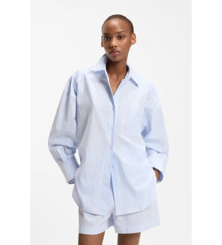 HUGO para mujer. 50559532 Camisa Eustyna azul (M), Casual, Algodón, Manga larga