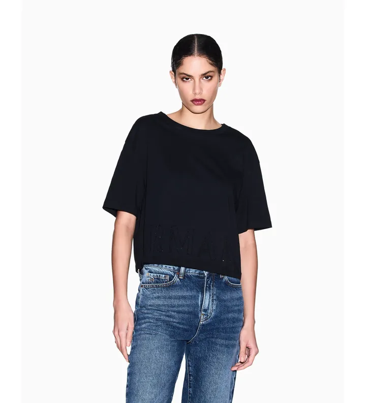 A|X Armani Exchange para mujer. XW001709AF17172UC001 Camiseta big sleeves negro (L), Casual, Algodón, Sin mangas / Tirantes