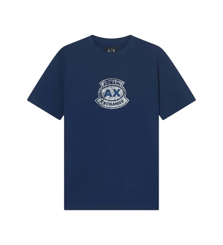 A|X Armani Exchange para hombre. XM002776AF10356UB096 Camiseta logo azul (L), Blanco, Casual, Algodón, Manga corta