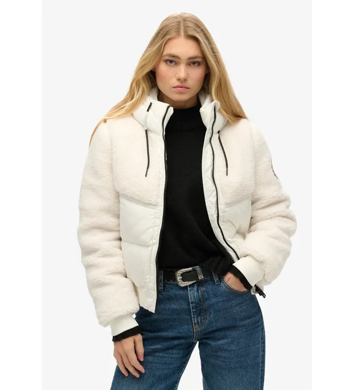 Superdry para mujer. W5011758A Chaqueta Everest Hybrid blanco roto (L), Casual, Poliéster
