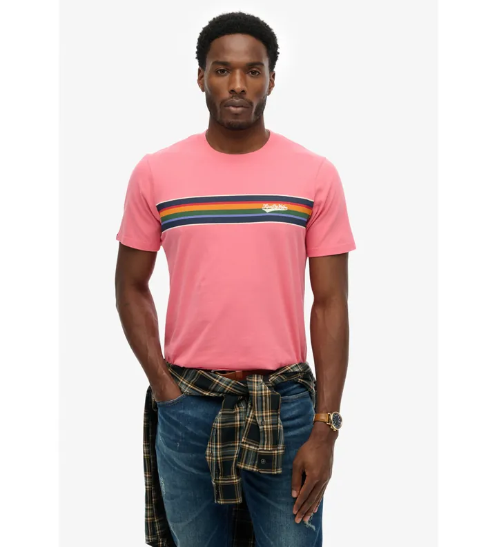 Superdry para hombre. M1012356A Camiseta Outdorr Stripe rosa (L), Casual, Algodón, Manga corta