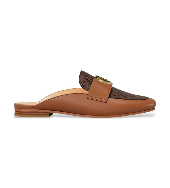 Michael Kors para mujer. 40T6MZFP3L Zuecos Mckenzie de piel con logotipo marrón (36), Plano, Ninguno, Casual, Clásico