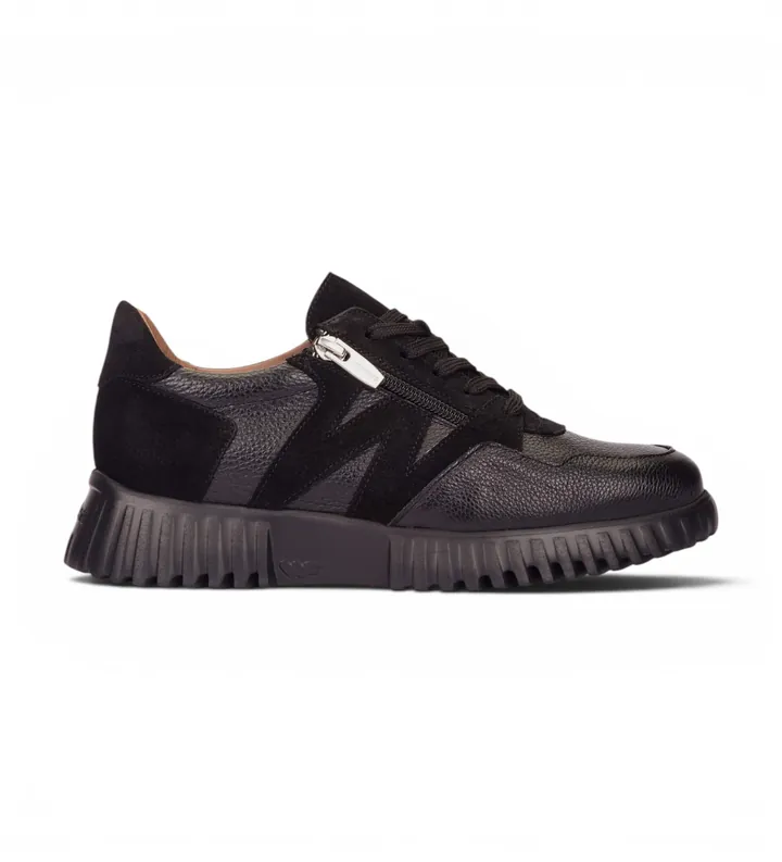 Wonders para mujer. A-4424 Zapatillas de Piel Tren negro (36), Plano, Cremallera, Casual