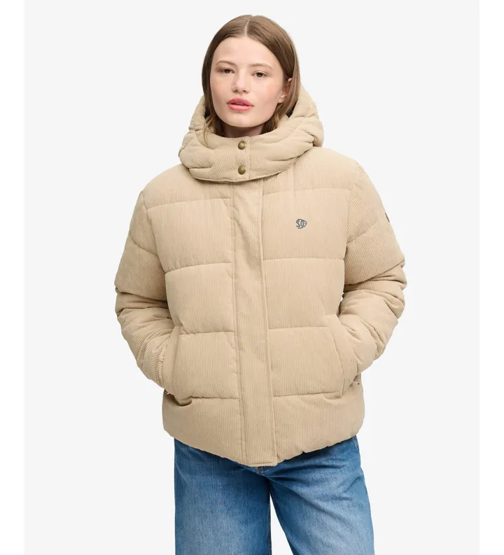 Superdry para mujer. W5012208A Chaqueta Acolchada Premium de Pana con Capucha marrón (L), Casual