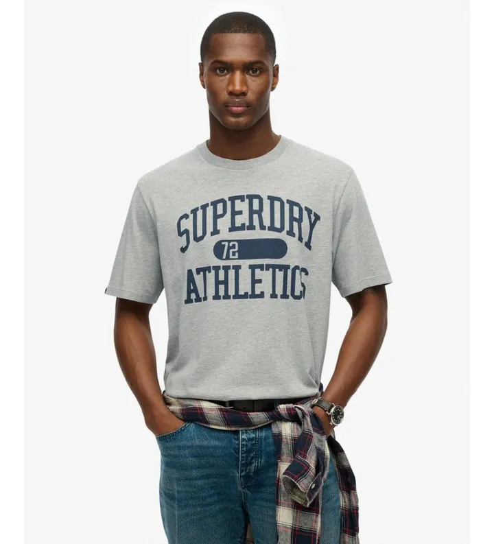 Superdry para hombre. M1012222A Camiseta Athletic Essential gris (L), Casual, Algodón, Manga corta