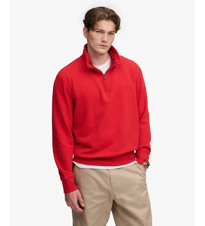 Superdry para hombre. M2014700A Sudadera con media cremallera Essential Serif rojo (L), Casual, Algodón