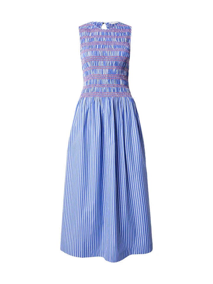 TOMMY HILFIGER Vestido 'Stripe Smock Sleeveless Fit And Flare Maxi' azul / rojo / blanco