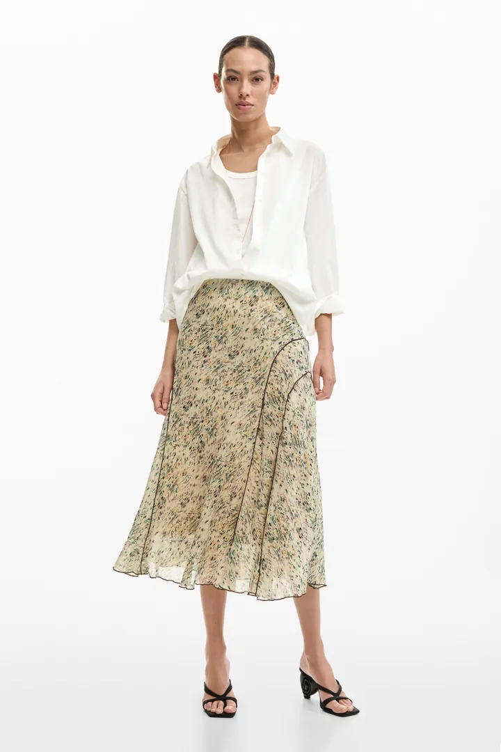 Desigual, Falda midi silvestre, Mujer, Poliester, Blanco, L