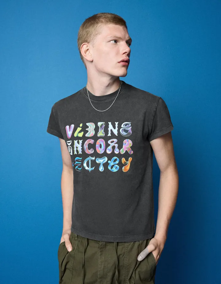 Bershka Camiseta Manga Corta Print Rafaela Mascaro Hombre L Negro