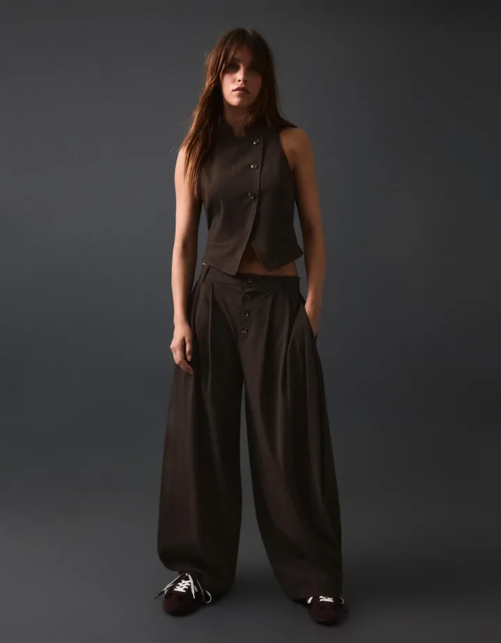 Bershka Chaleco Cruzado Botones Mujer L Marrón