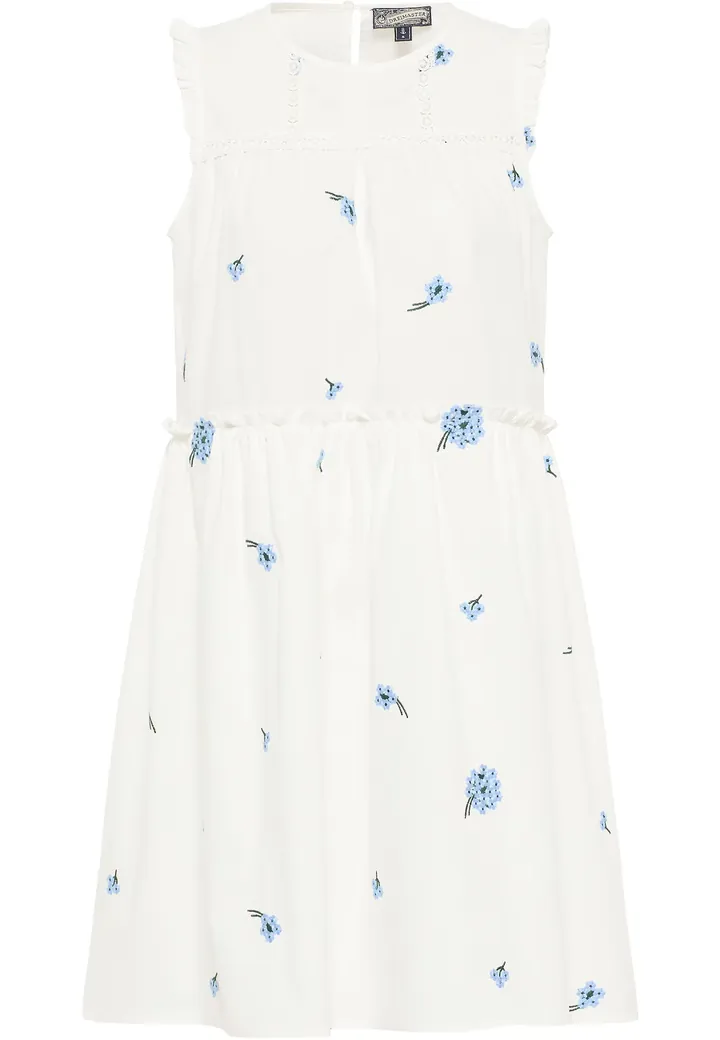 DreiMaster Vintage Vestido de verano azul claro / verde oscuro / blanco lana