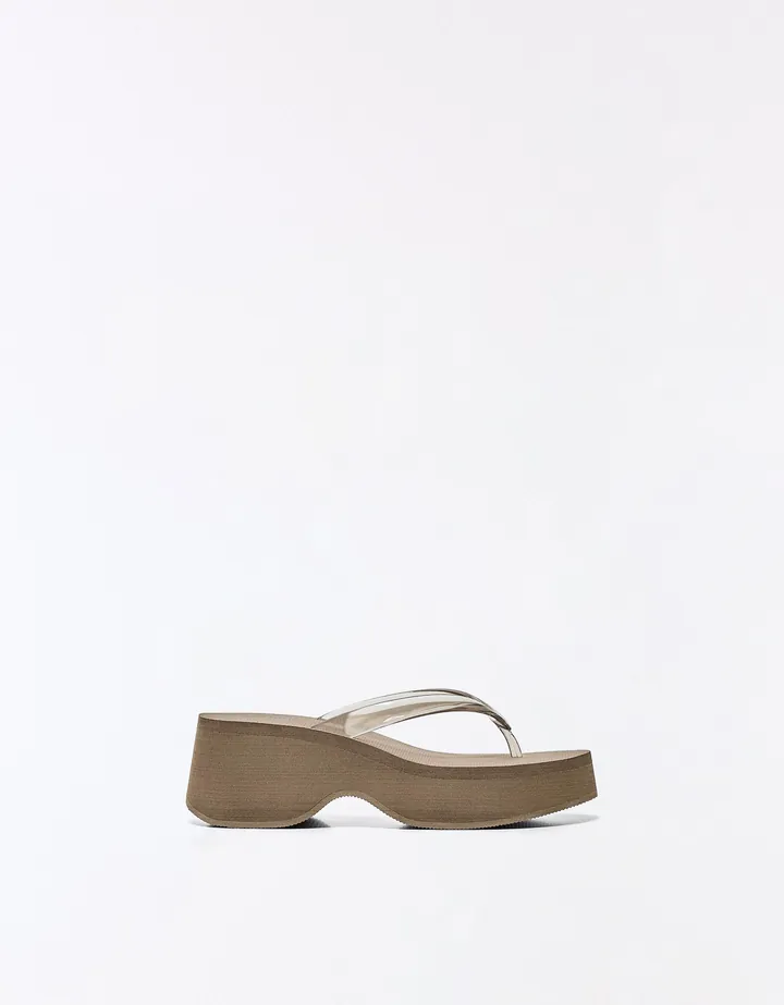 Bershka Plataforma Thong Vinilo Mujer 35 Taupe