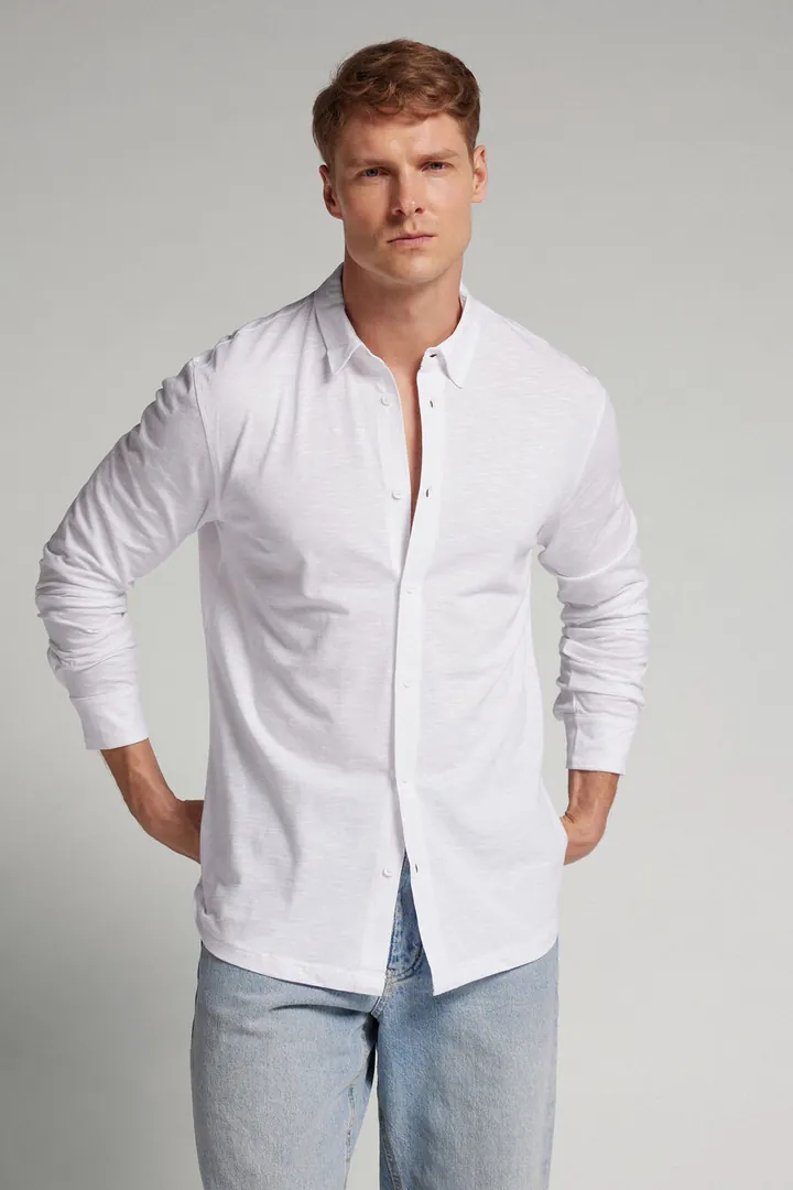 Intimissimi Camisa de Manga Larga de Algodón Jaspeado Hombre Azul Tamaño L