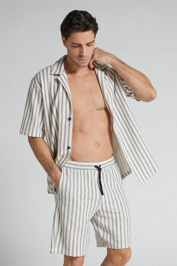 Intimissimi Pantalón Corto de Felpa a Rayas Verticales Hombre Azul Tamaño L