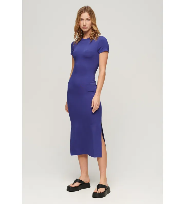 Superdry para mujer. W8011613A Vestido camisero midi azul (L), Casual, Viscosa, Manga corta