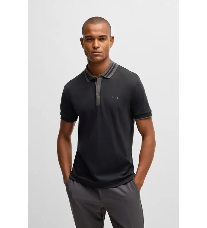 BOSS para hombre. 50533272 Polo Paule Tape negro (XS), Casual, Algodón, Manga corta