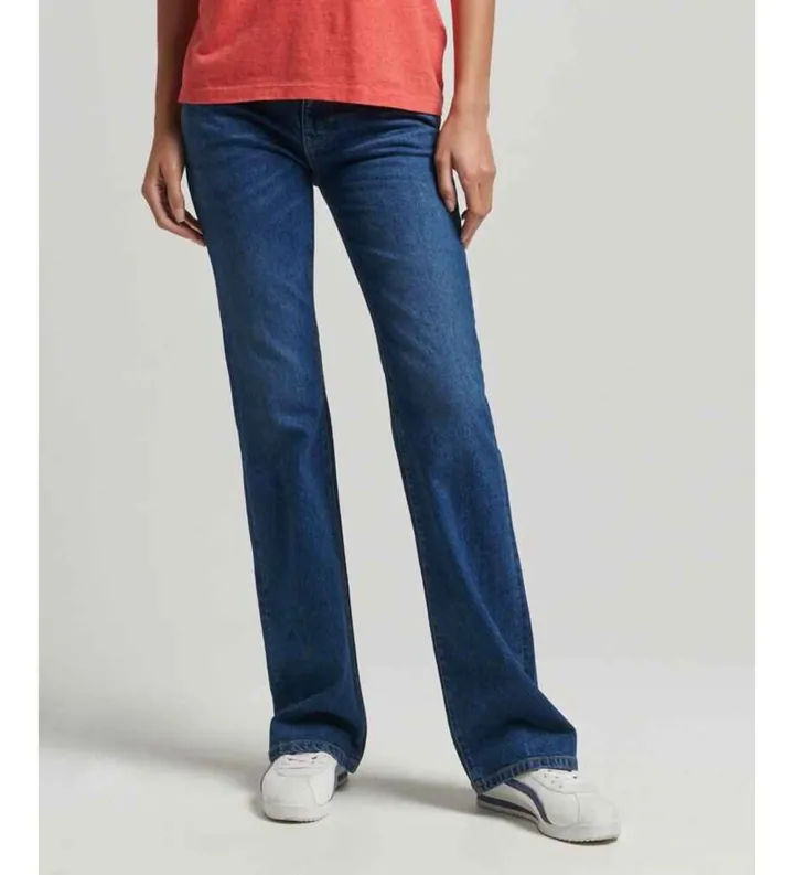Superdry para mujer. W7010797A Jeans ajustados acampanados talle medio azul (25/30), Casual, Denim, Algodón Orgánico, Sostenible