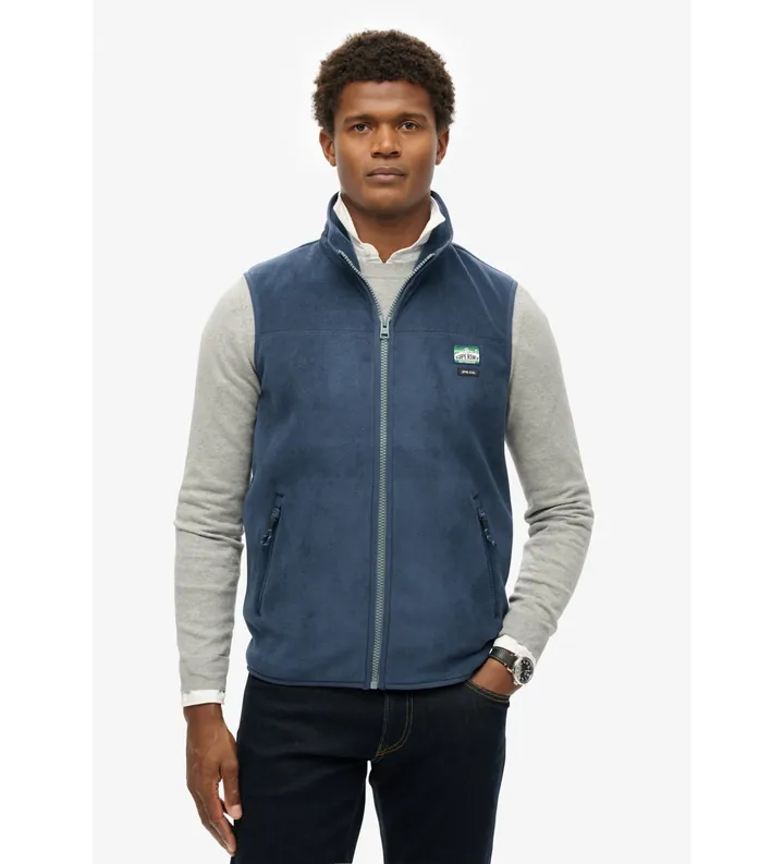 Superdry para hombre. M5012158A Chaleco con forro polar Active azul (L), Casual, Poliéster Reciclado, Sostenible