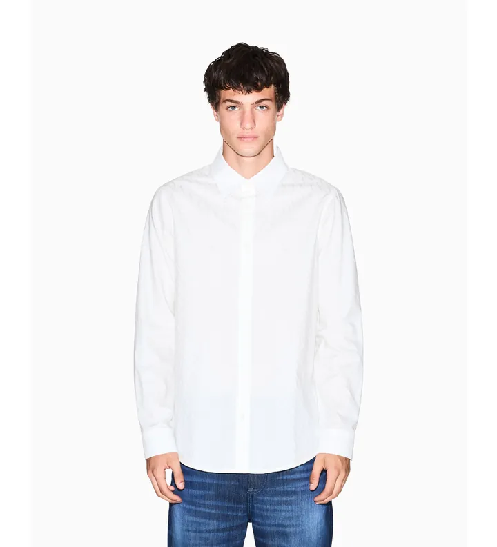 A|X Armani Exchange para hombre. XM001587AF16631U0009 Camisa Logo Jacquuard blanco (L), Casual, Algodón, Clásico, Manga larga