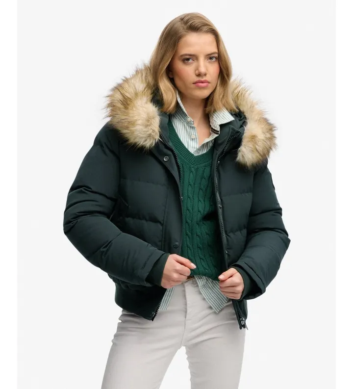 Superdry para mujer. W5011785A Chaqueta Bomber Everest verde (S), Casual, Poliéster Reciclado, Sostenible