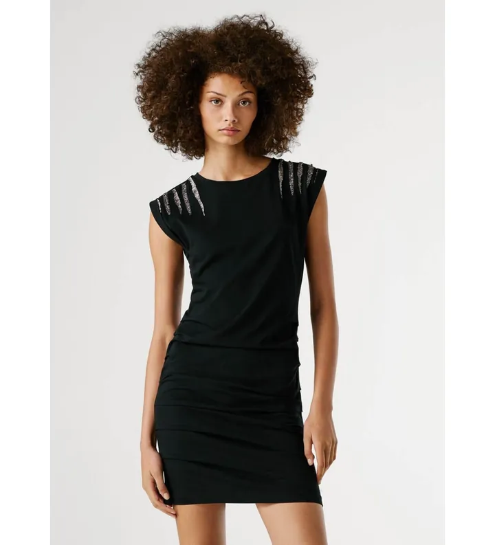 Pepe Jeans para mujer. PL9537726 Vestido Brilla negro (L), Casual, Algodón, Manga corta