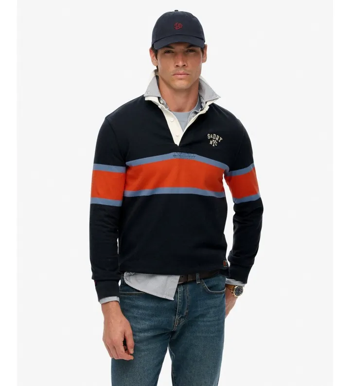 Superdry para hombre. M6010909A Polo Vintage Athletic Eagle marino, rojo (L), Casual, Algodón, Manga larga