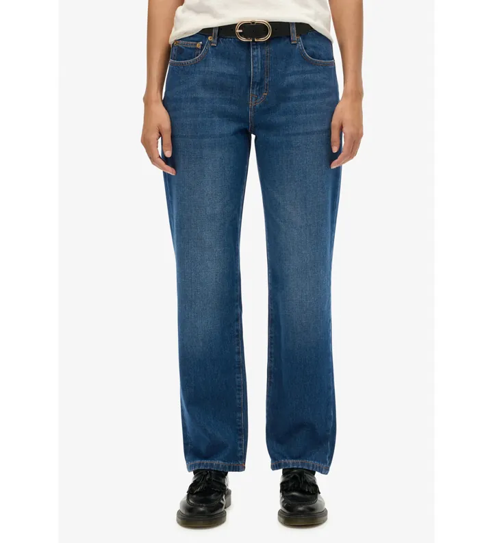 Superdry para mujer. W7011259A Jeans Mid Rise Straight azul oscuro (25/32), Casual, Algodón, Denim