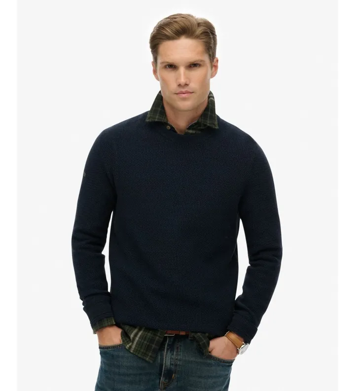Superdry para hombre. M6110681A Jersey Light Texture marino (L), Casual, Algodón