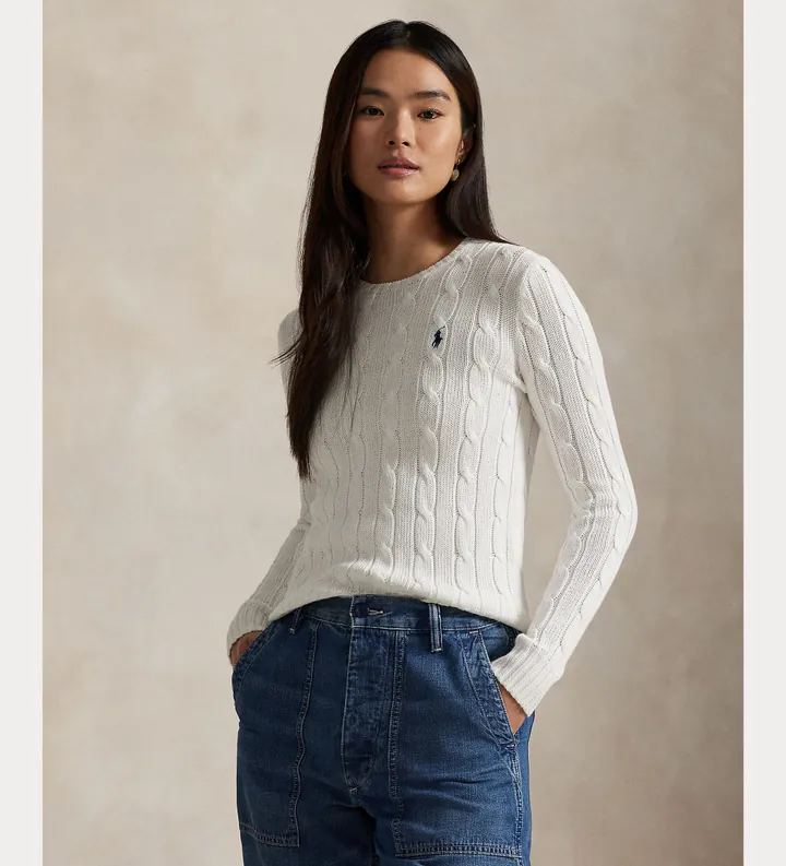 Polo Ralph Lauren para mujer. 211971869007 Jersey de algodón en punto de ochos blanco (XS), Casual