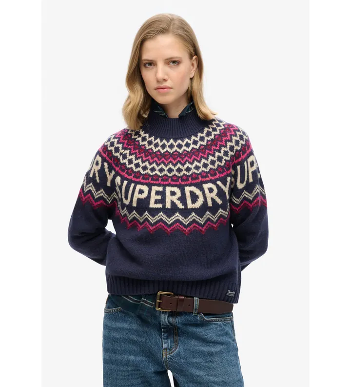 Superdry para mujer. W6110555A Jersey Fairisle marino (L), Casual, Acrílico
