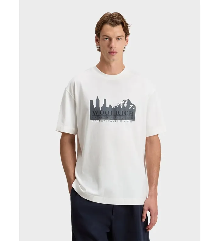 Woolrich para hombre. CFWOTE2010MRUT5334 Camiseta de puro algodón con logotipo blanco (L), Casual, Manga corta